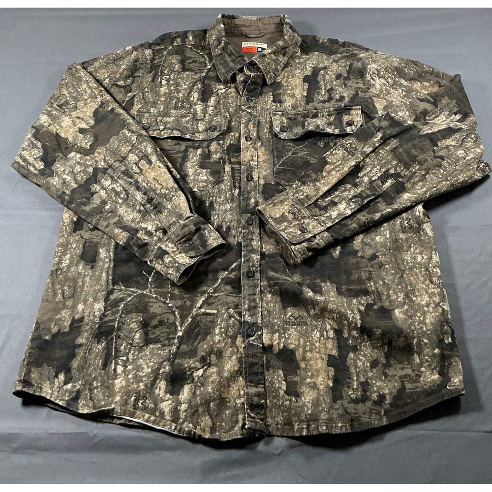 Magellan Outdoors Hunt Gear Realtree Timber Camo Shirt Men XL Long Sleeve Cotton